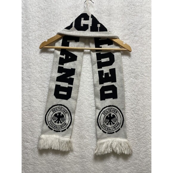 Germany Deutschland Soccer Scarf Black White Eagle Crest Knit Fringe Fan Gear - Picture 2 of 8